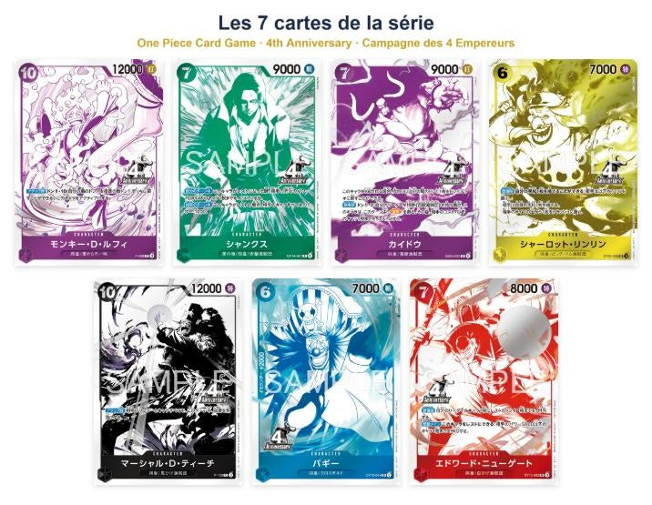 Lot 3 Boosters Promo 4th Anniversary Campagne des 4 Empereurs One Piece (Japonais)